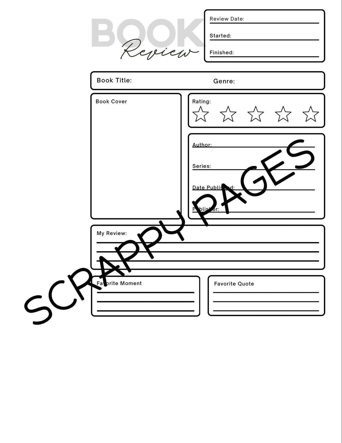 Reading Pages for Storybook Journal: Personal Use
