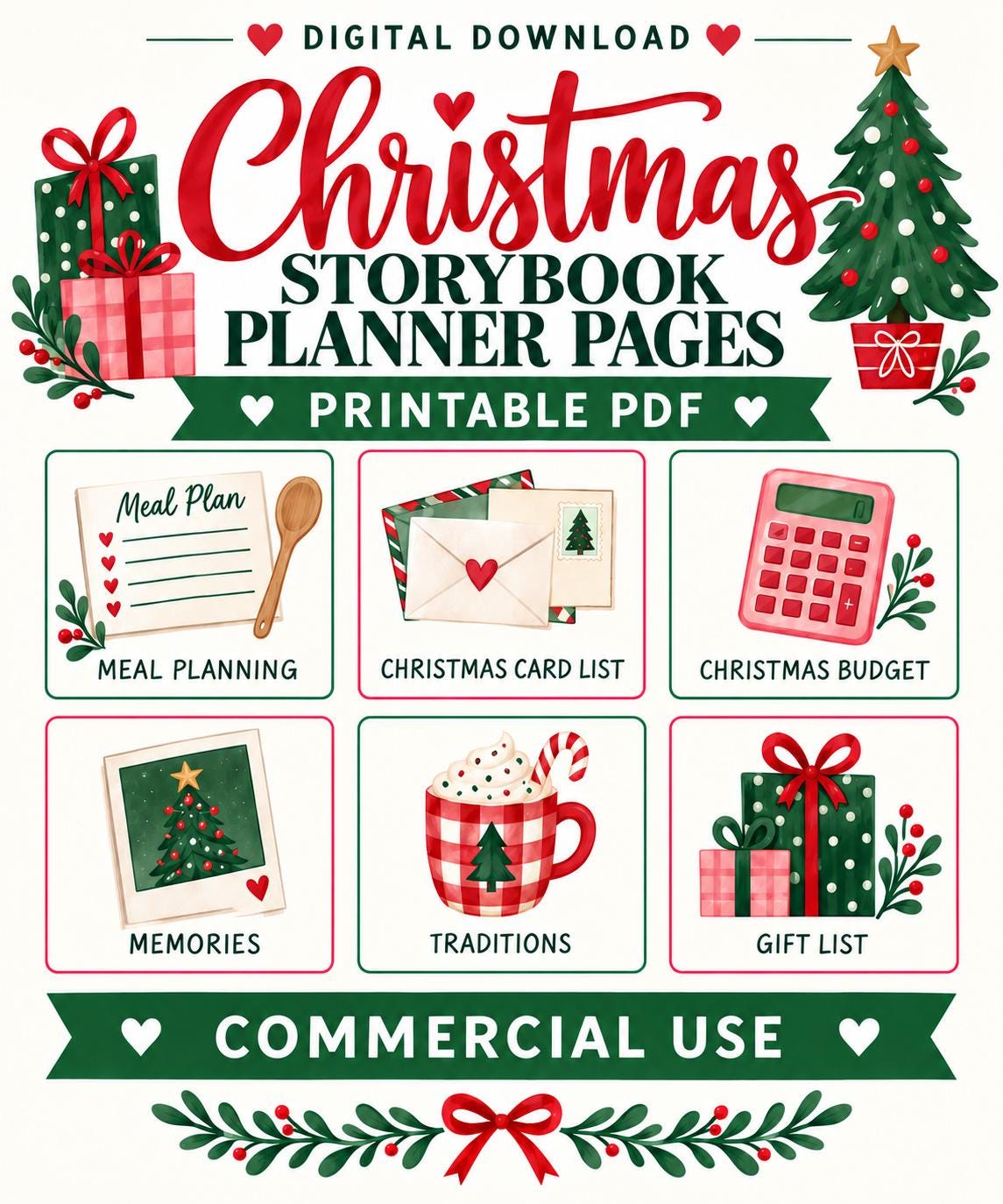 Christmas Planner Pages for Storybook Journal: Commercial Use