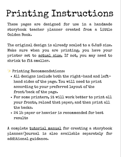 Productivity Planner Pages for Storybook Journal: Personal Use