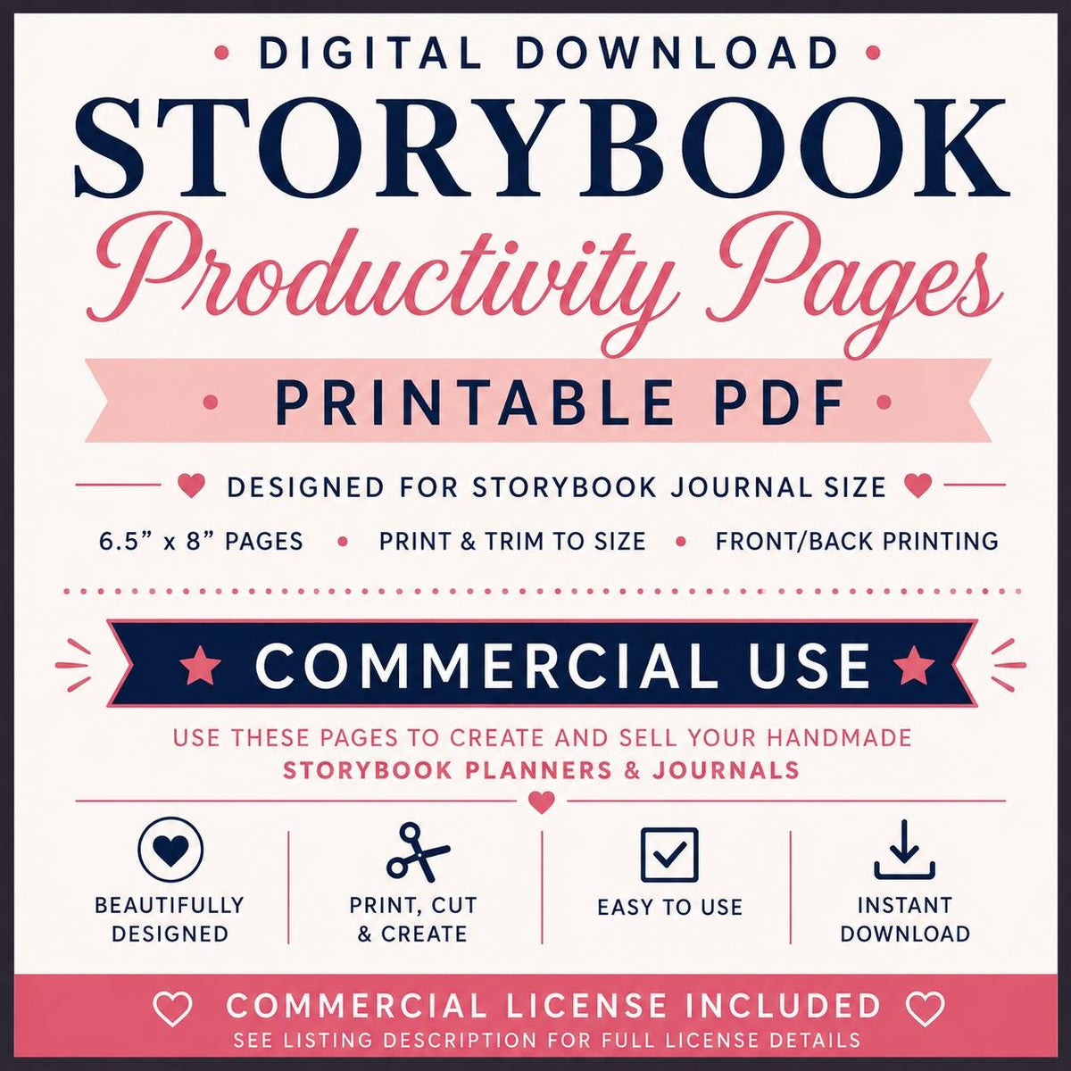 Productivity Planner Pages for Storybook Journal: Commercial Use