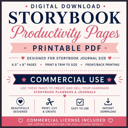 Productivity Planner Pages for Storybook Journal: Commercial Use