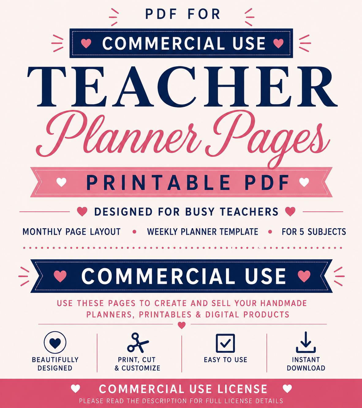 Teacher Planner Pages for Storybook Journal: Commercial Use