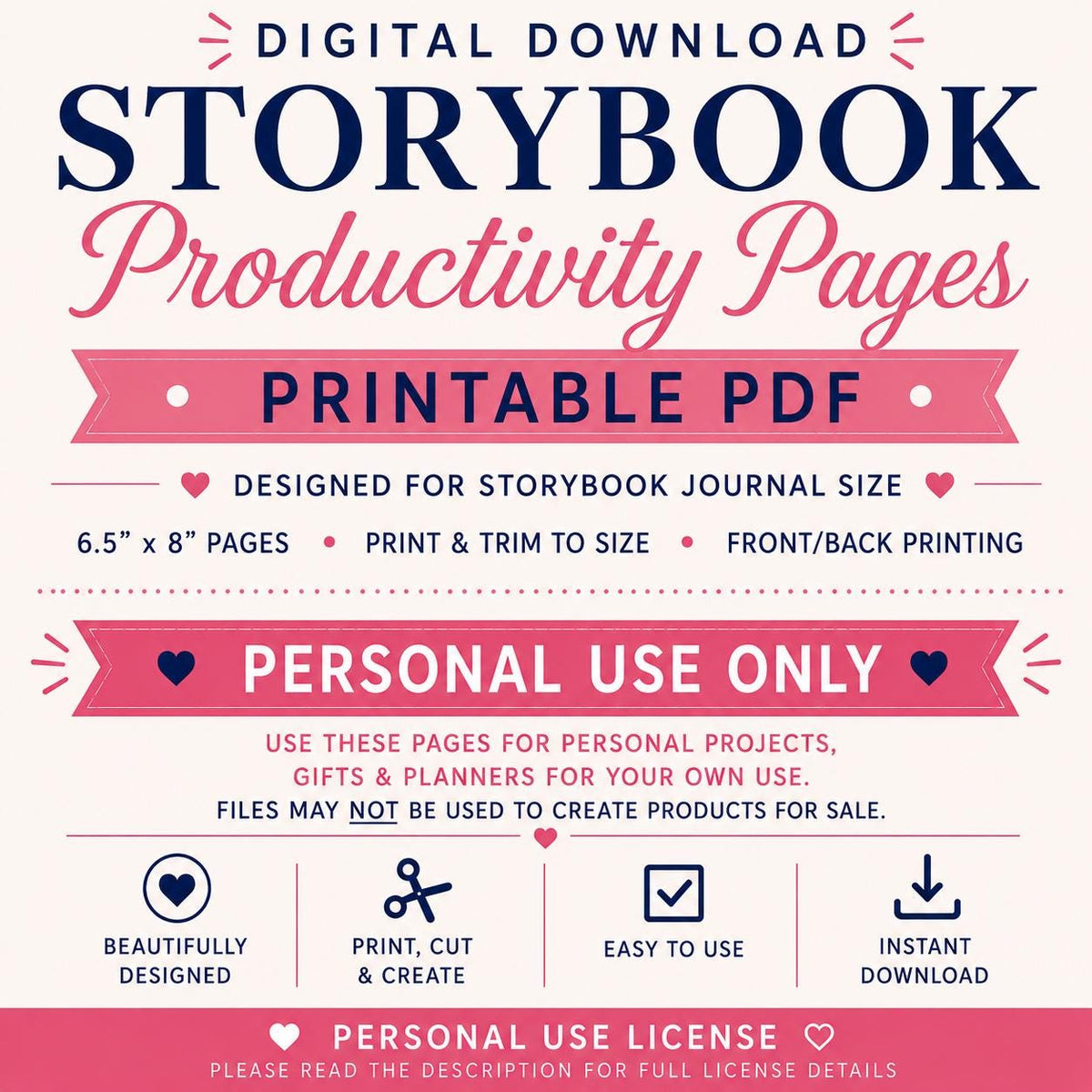 Productivity Planner Pages for Storybook Journal: Personal Use