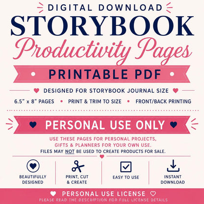 Productivity Planner Pages for Storybook Journal: Personal Use