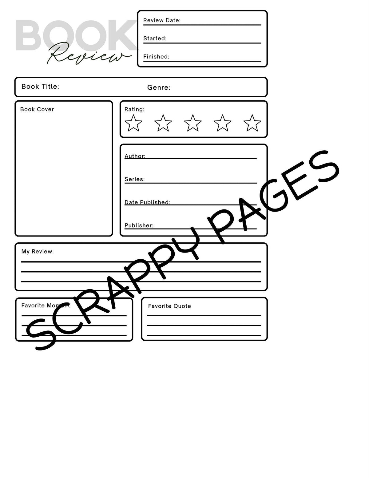 Reading Pages for Storybook Journal: Personal Use