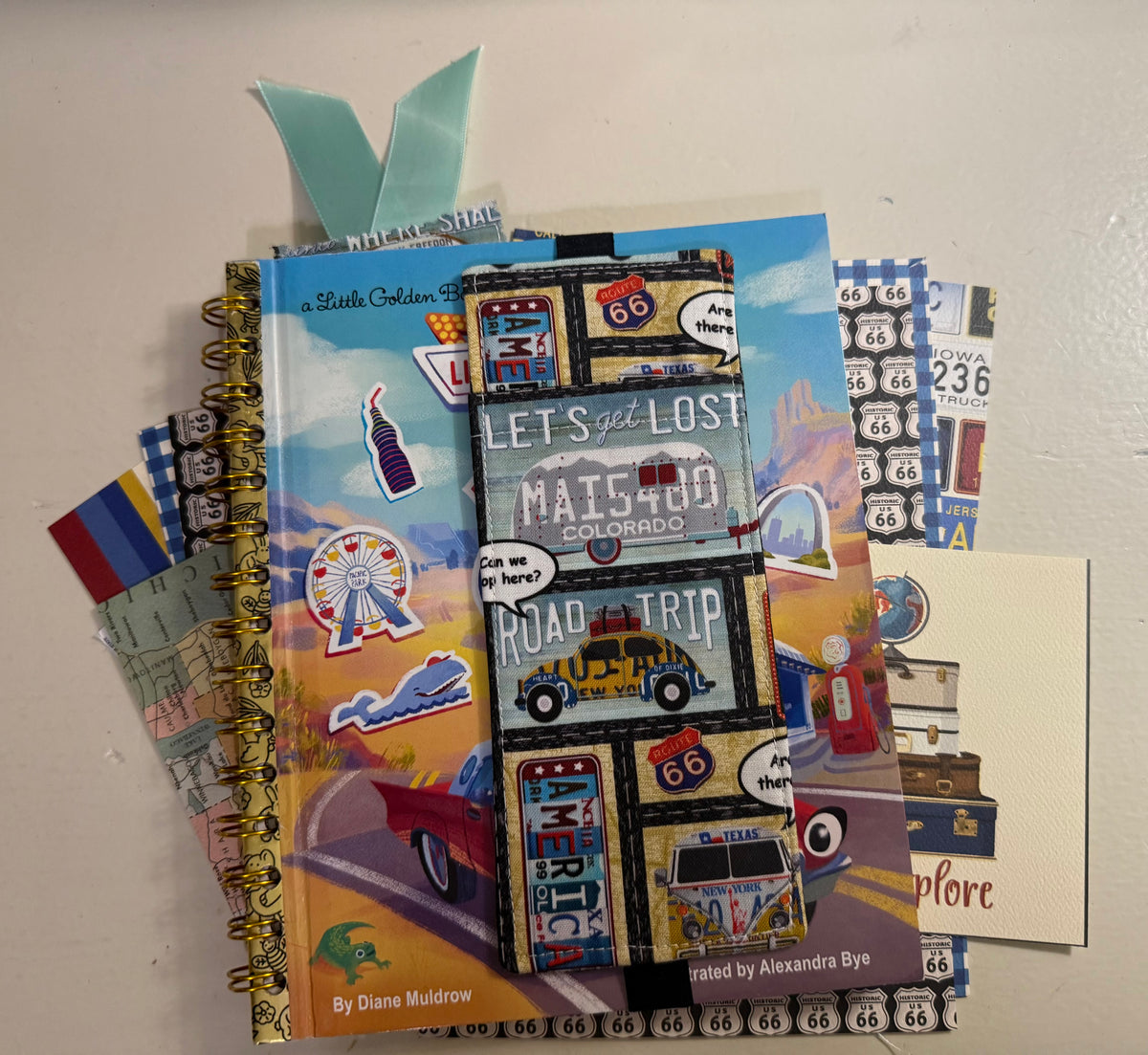 Route 66 Storybook Journal | Handmade Blank Page Travel Journal with Echo Park Pockets and Accessories