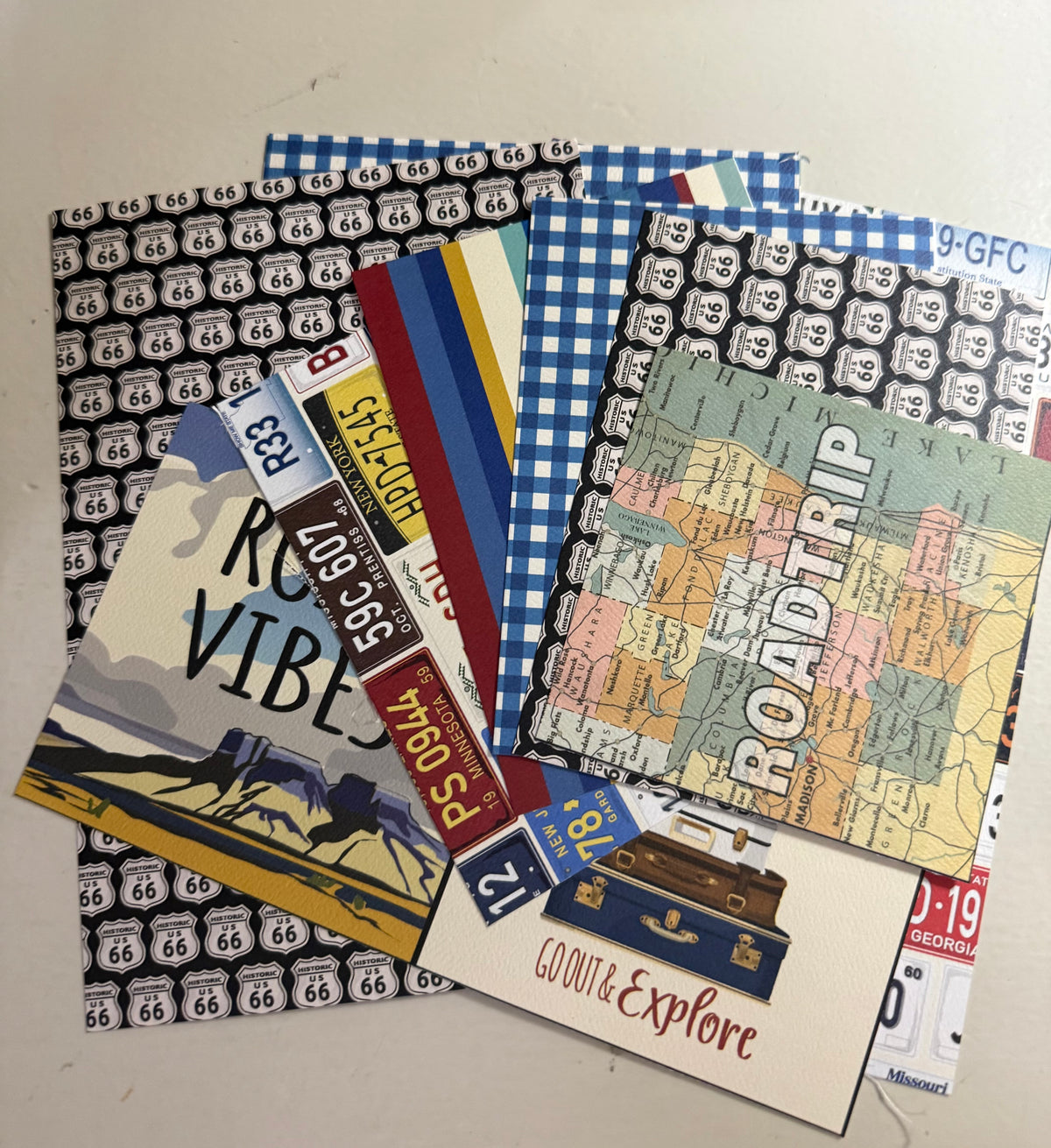 Route 66 Storybook Journal | Handmade Blank Page Travel Journal with Echo Park Pockets and Accessories